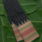 Black handwoven Kanchipuram pure silk saree with zari kattam body and multi-colour pattupet border on banana leaf — Idam Living