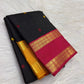 Black Kanjeevaram silk saree body with Mayil Chakram butta detail - Idam Living