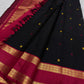 Black Pure Silk Kanjeevaram Rettapet saree with Mayil Chakram buttas - Idam Living