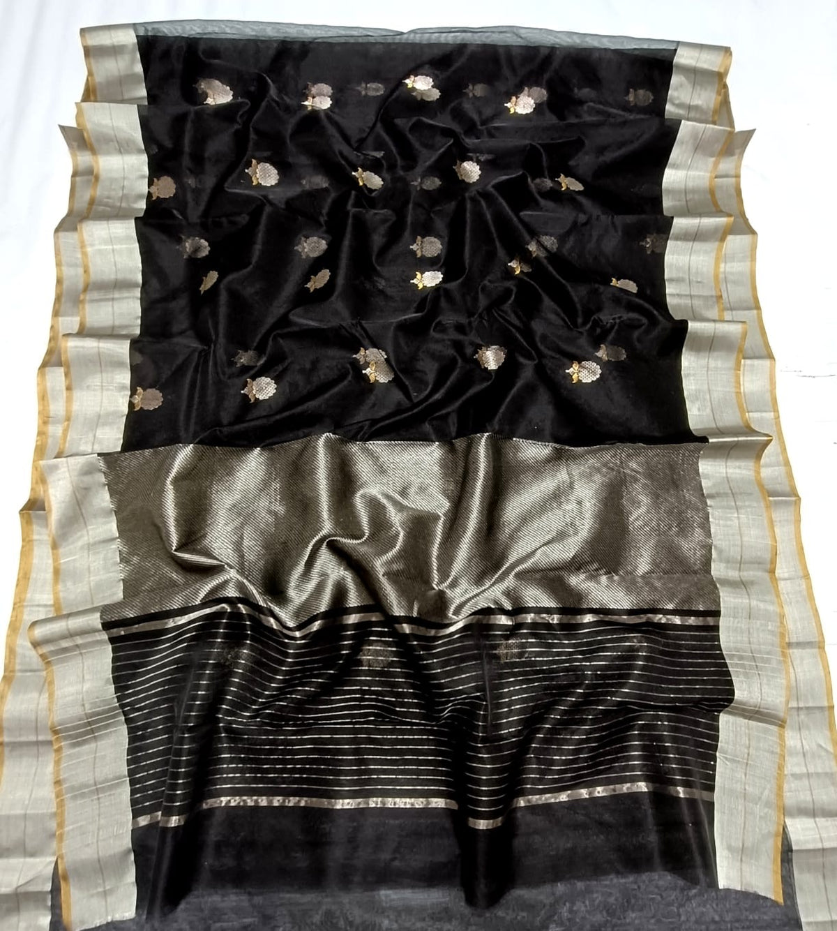 Black Katan Silk Chanderi saree from Idam Living