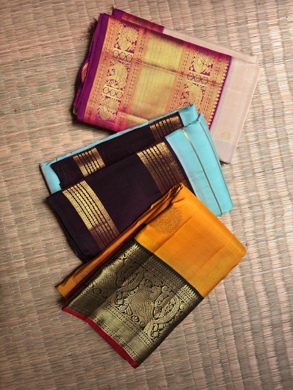 Black Mayil gold zari border detail on Kanchipuram Korvai saree