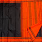 Deep Black and Vermilion Orange Handwoven Pure Silk Kanjivaram Pattupet Saree with Thread-Woven Border