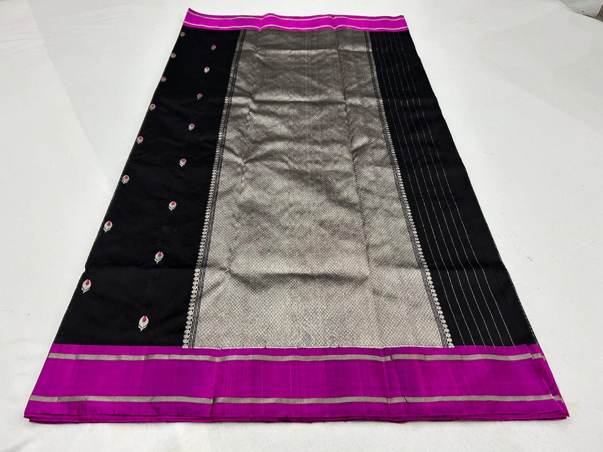 Black Pattu Silk handwoven Chanderi saree