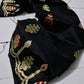 Black handloom Pattu Silk Chanderi saree with gold woven motifs and green red accents