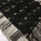 Black Handwoven Pattu Silk Chanderi Saree with Silver Zari Border and Reed Motif Pallu