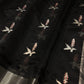 Black Handwoven Pattu Silk Chanderi Saree with Silver Zari Border and Reed Motif Pallu