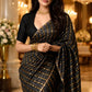 Solid gold zari border detail on black Pattu Silk Chanderi saree