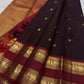 Deep Kanchana brown Pure Silk Kanjipuram Rettapet saree with Arakku red kamalam gold zari border, detail view 3