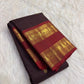 Deep Kanchana brown Pure Silk Kanjipuram Rettapet saree with Arakku red kamalam gold zari border