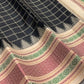 Crimson and sage green pattupet border bands on black Kancheepuram handwoven silk saree — Idam Living