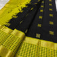 Black Handwoven Pure Silk Kanchi Pattu Saree with Olive Gold Rettapet Border