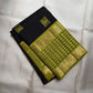 Black Handwoven Pure Silk Kanchi Pattu Saree with Olive Gold Rettapet Border