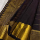 Black Zari Checks Kanchipuram Silk Saree with Gold Pallu