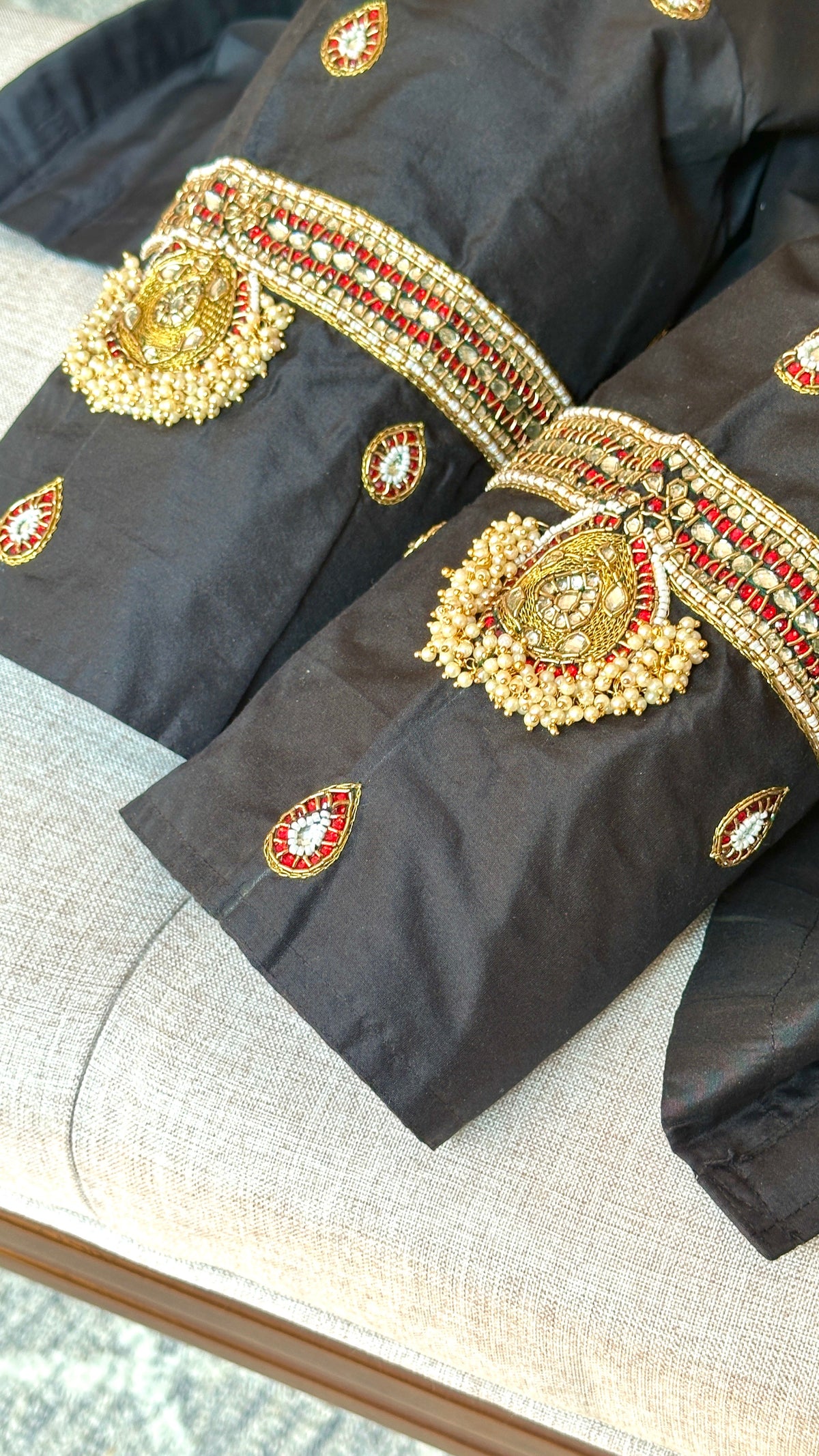Black Tanjore Treasure pure silk hand-embroidered blouse by Idam Living