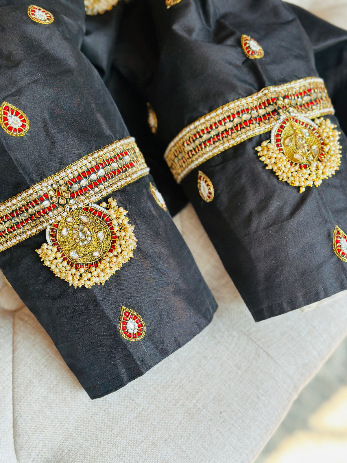 Black Tanjore Treasure pure silk hand-embroidered blouse by Idam Living