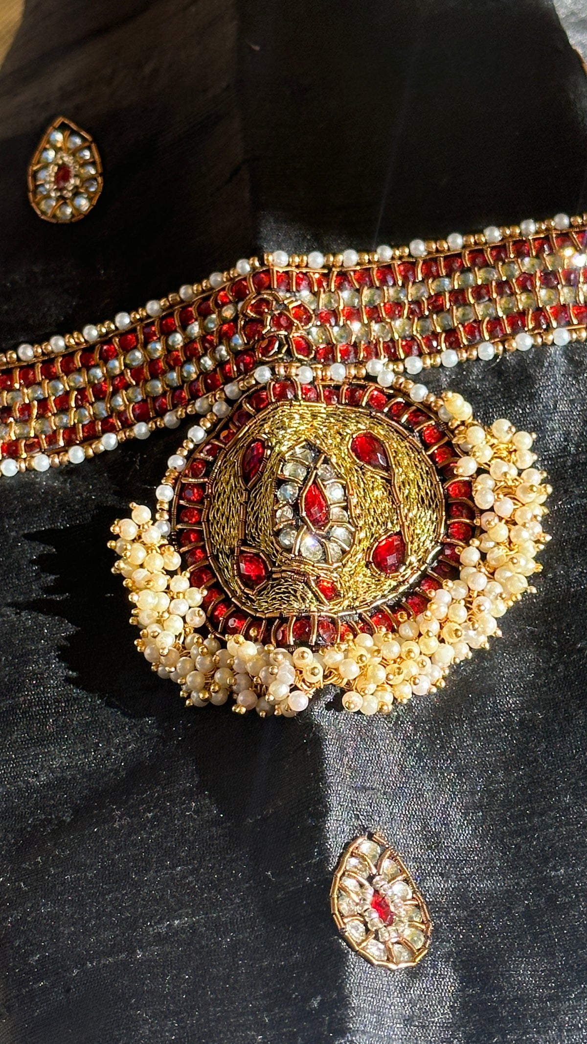Black Tanjore Treasure pure silk hand-embroidered blouse by Idam Living