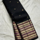 Black handwoven pure silk Kanchipuram saree with layered Varisaipet border — Idam Living