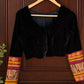 Black velvet blouse with Banarasi Kimkhwab patchwork sleeve detail