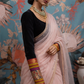 Detailed view of multicolour kimkhwab sleeve panel and hand-woven Kanchi cotton border on black velvet blouse