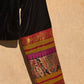 Front view of black velvet patchwork blouse showing kimkhwab sleeve detail and Kanchi cotton border