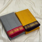 Black and white Podi Kattam Pure Silk Kanchipuram saree with vivid deep pink zari border