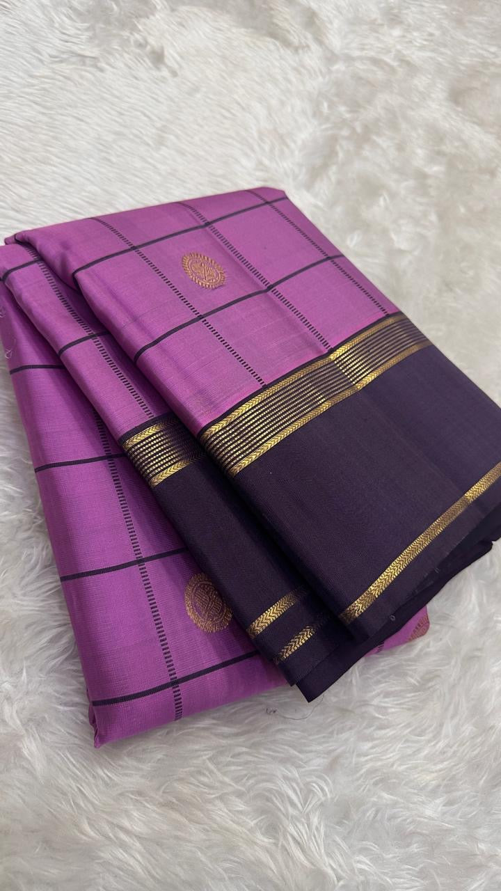 Dusty Mauve pure silk Kanchipuram saree — black zari border