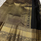 Raven Black Handwoven Pure Silk Kanjeevaram Saree with Zari Kattam and Antique Gold Peacock Border