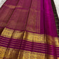 Blackberry Plum Handwoven Pure Silk Kanjivaram Zari Kattam Saree with Magenta Elephant Border – front full drape view