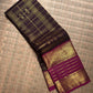 Blackberry Plum Handwoven Pure Silk Kanjivaram Zari Kattam Saree with Magenta Elephant Border – silk fabric close-up