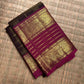 Blackberry Plum Handwoven Pure Silk Kanjivaram Zari Kattam Saree with Magenta Elephant Border – silk body weave close-up