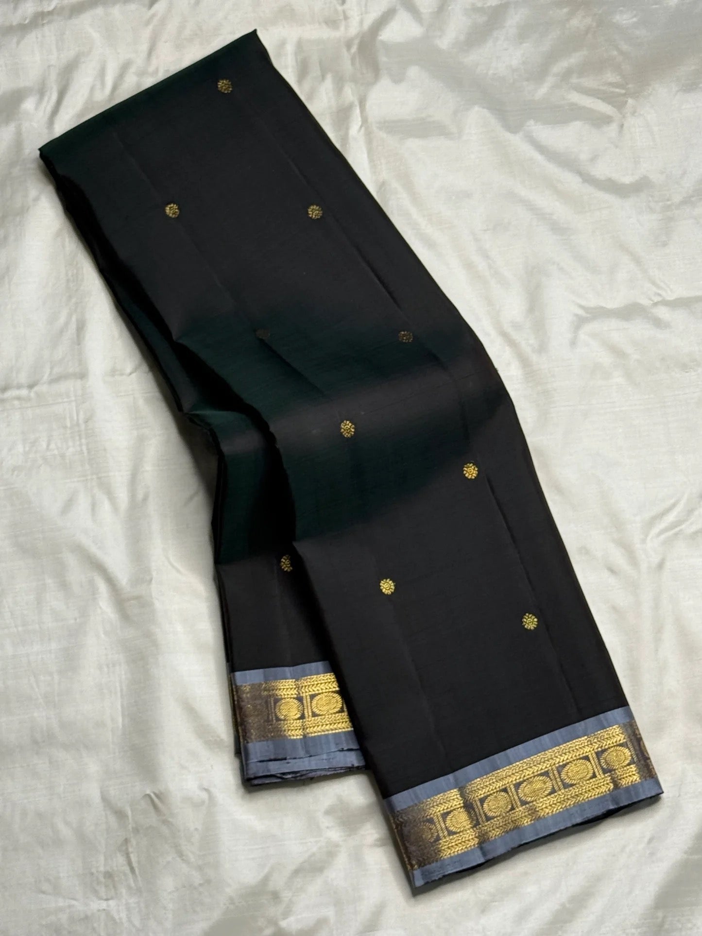 Gold zari petite kamalam lotus butta detail on charcoal black body