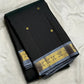 Charcoal black handwoven pure silk Kanjipuram saree with grey pavun Korvai border — Idam Living