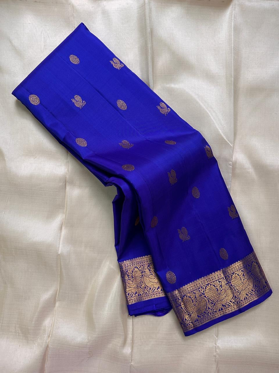 Neelam Blue pure silk Kanchipuram Butta saree, full saree, with gold zari details