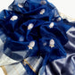 Silver-toned floral-bud motifs on royal-blue silk