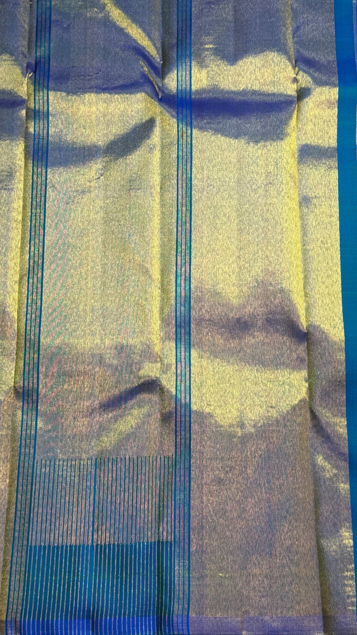 Mayil Kazhuthu blue Ettukol pure silk Kancheepuram saree with gold temple peaks – view 2