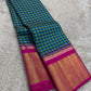 Blue Green and Magenta Handwoven Pure Silk Kanchi Pattu Saree with Kanchi Kattam Checks