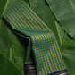 Blue-green pattani kattam Kanjivaram pure silk saree — full drape view