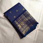 Royal blue handwoven pure silk Kanjipuram saree with gold zari checks — full saree overview — Idam Living