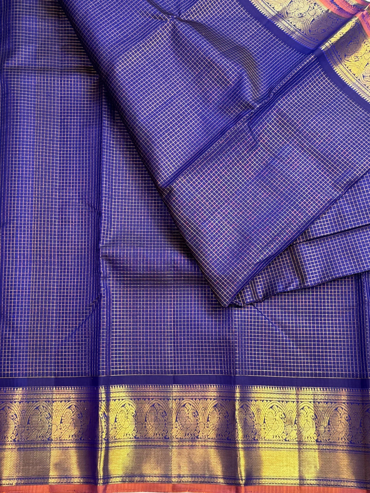 Zari Kattam checked structure on Neelam Pure Silk Kanjivaram