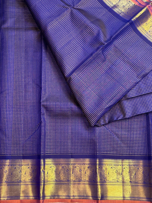 Zari Kattam checked structure on Neelam Pure Silk Kanjivaram