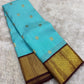 Blue Lagoon and Deep Maroon Handwoven Pure Silk Kanjivaram Saree with Mayil Kann Korvai Border