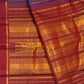 Cobalt blue and maroon handwoven Pure Silk Kancheepuram Kanchi Kattam saree with fine gold grid and red Rettapet border, full saree view