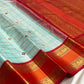 Blue and Orange-Red Kanjivaram pure silk saree