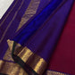 Close view of royal blue pallu on a Pure Kanchipuram silk saree with zari woven panels and fine vertical stripe detailing.