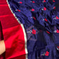 Navy blue handwoven Pattu Silk Chanderi saree