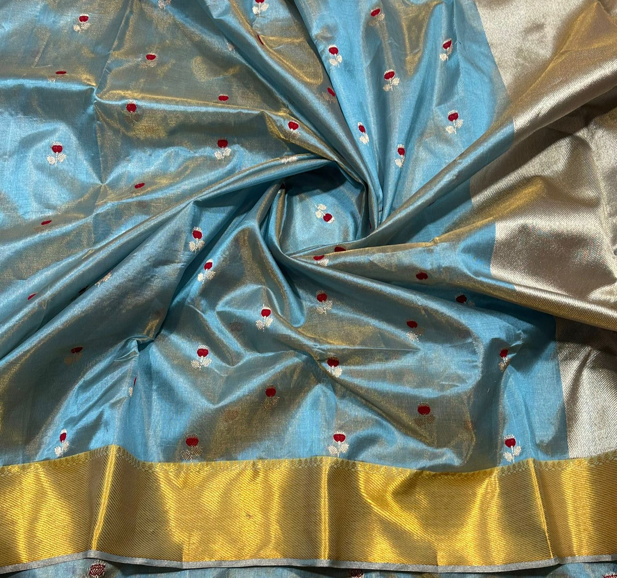 Blue Pattu Silk handwoven Chanderi saree