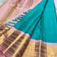 Kanjeevaram silk saree in lagoon blue with blush pink border Korvai weave pallu detail