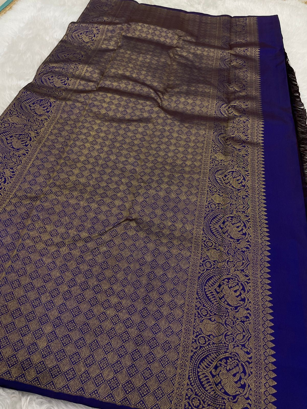 Blue Pure Silk Kanjeevaram saree with jewel-toned Cerulean and Royal Blue contrast