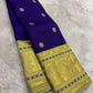 Royal Violet Handwoven Pure Silk Kanchi Pattu Saree with Zari Buttas and Pale Antique Gold Border
