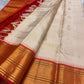 Blush Peach Pure Silk Kanjeevaram Saree — full saree overview, Korvai weave with vermilion temple border — Idam Living